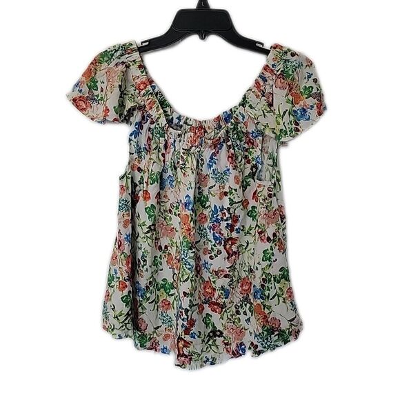 Vanilla Star Off Shoulder Shirt Juniors Blouse ~ Sz L ~ Floral - Picture 1 of 5